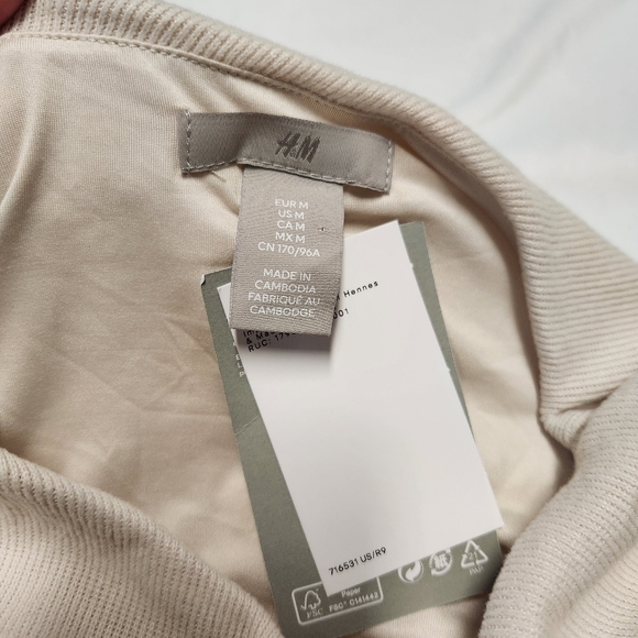 H&M Ladies Draped Bodycon Dress Boat Neck Light Beige Medium - Picture 2 of 6